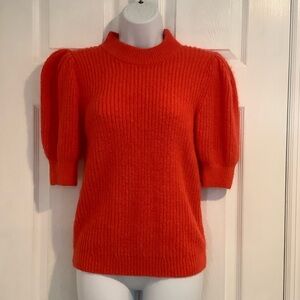 FREE PRESS Fuzzy Orange Puffy Sleeve Half Sleeve Sweater Medium